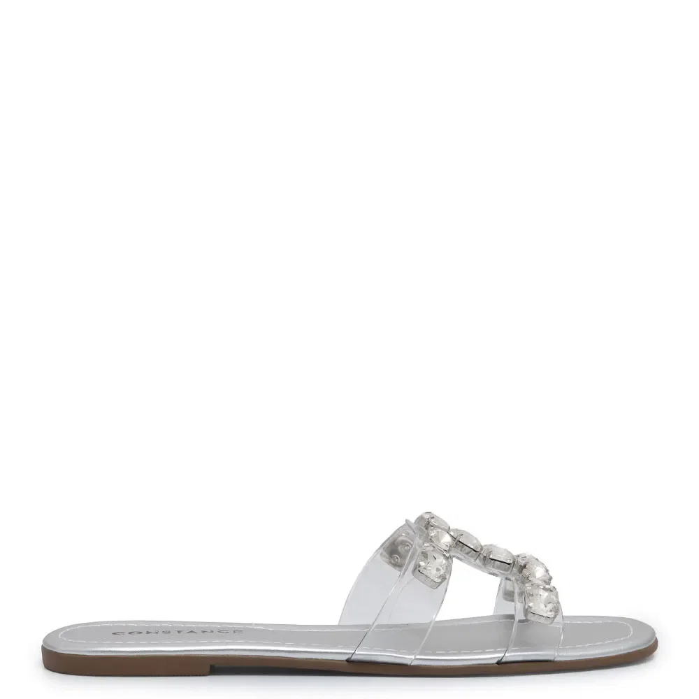 Rasteira Prata Vinil Strass