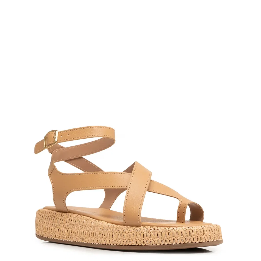 Papete Flatform Caramelo Solado Ráfia