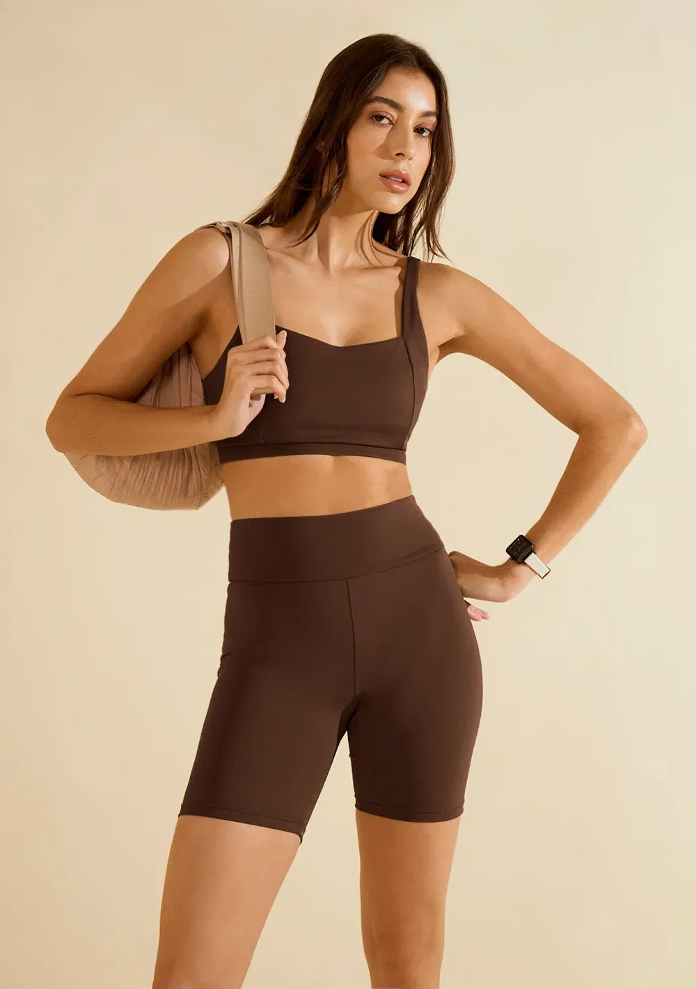 Top Morena Rosa Decote Quadrado Alça Larga Marrom