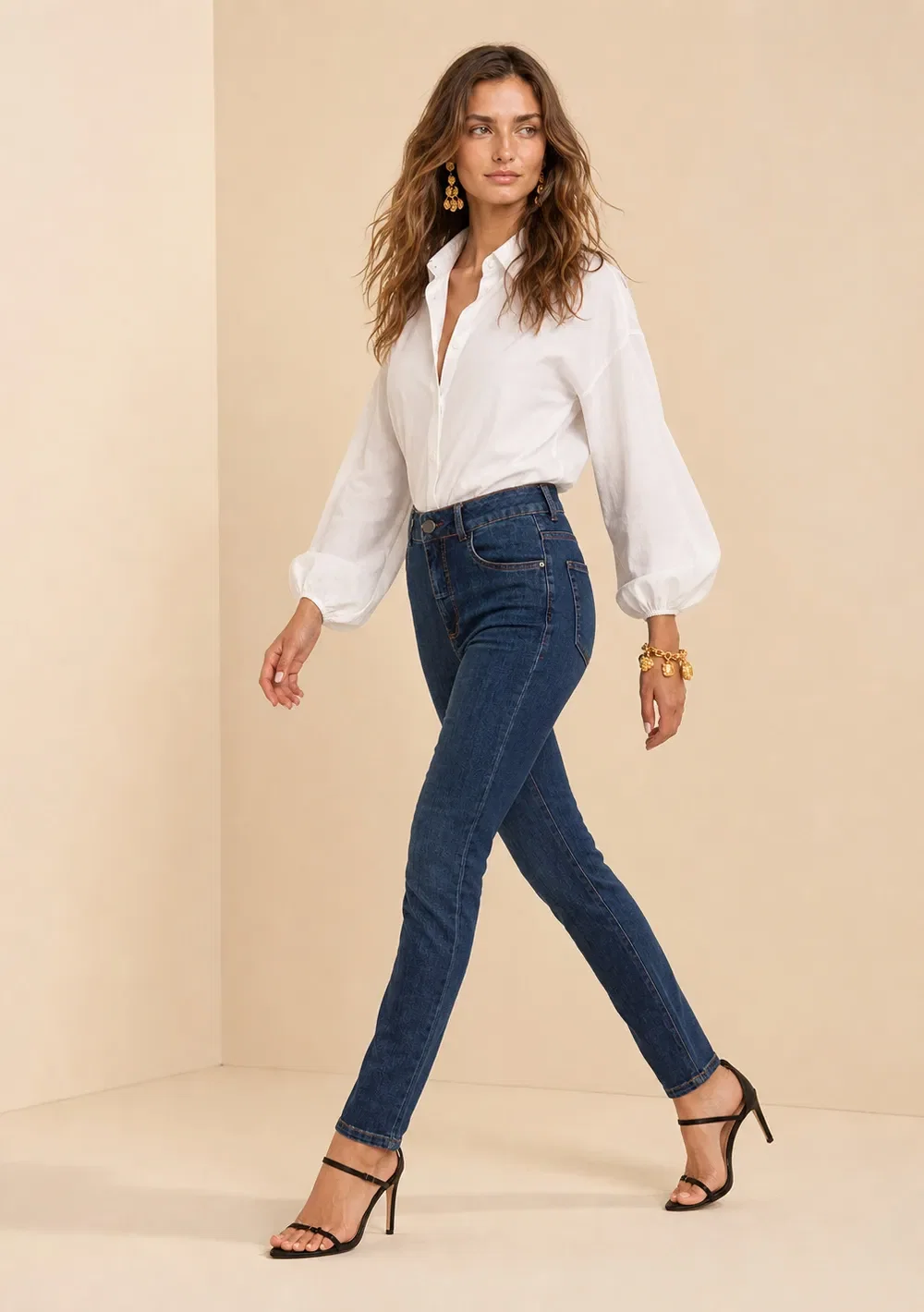 Calça Morena Rosa Skinny Alta Azul — imagem 1