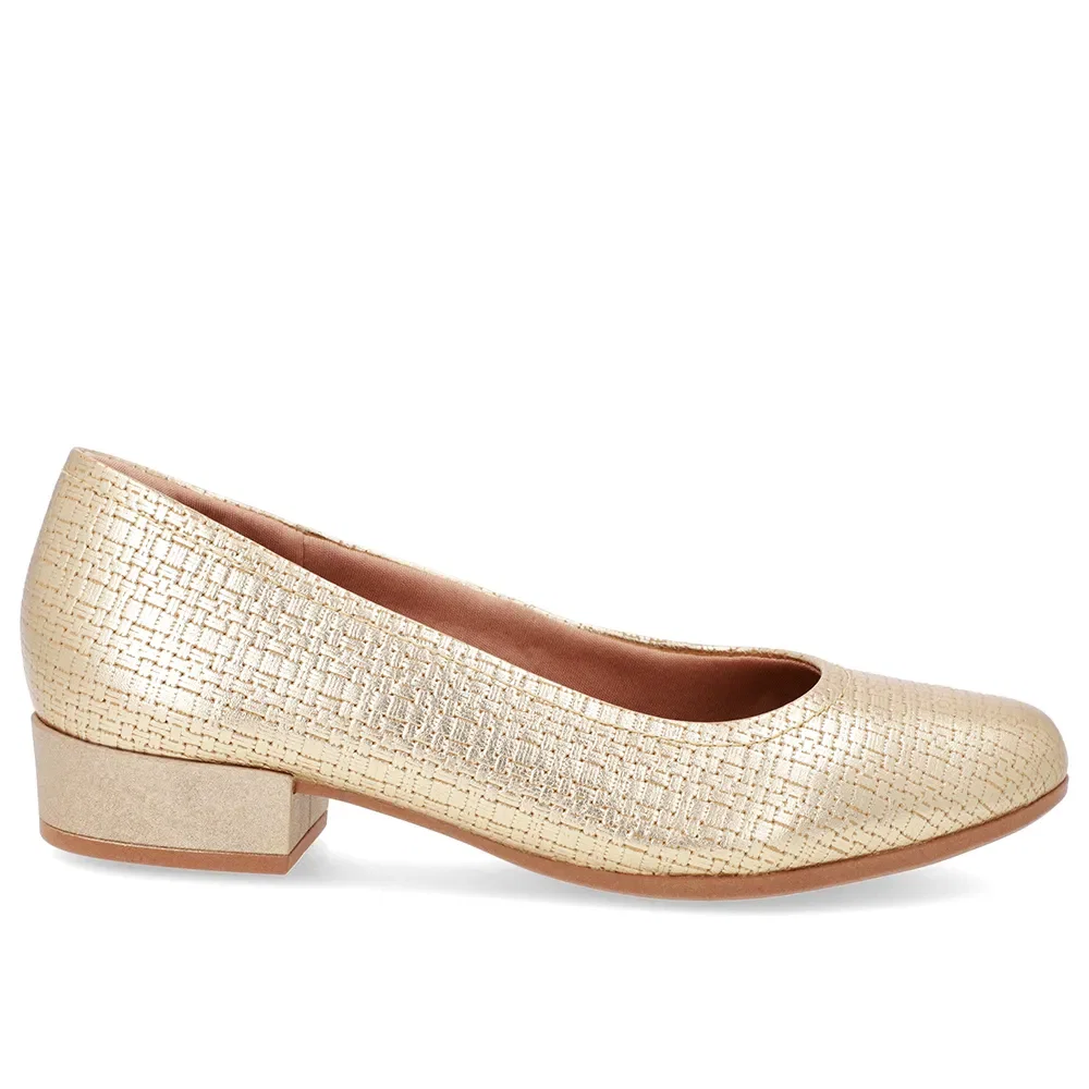 Scarpin Dourado Couro Bico Redondo — imagem 1