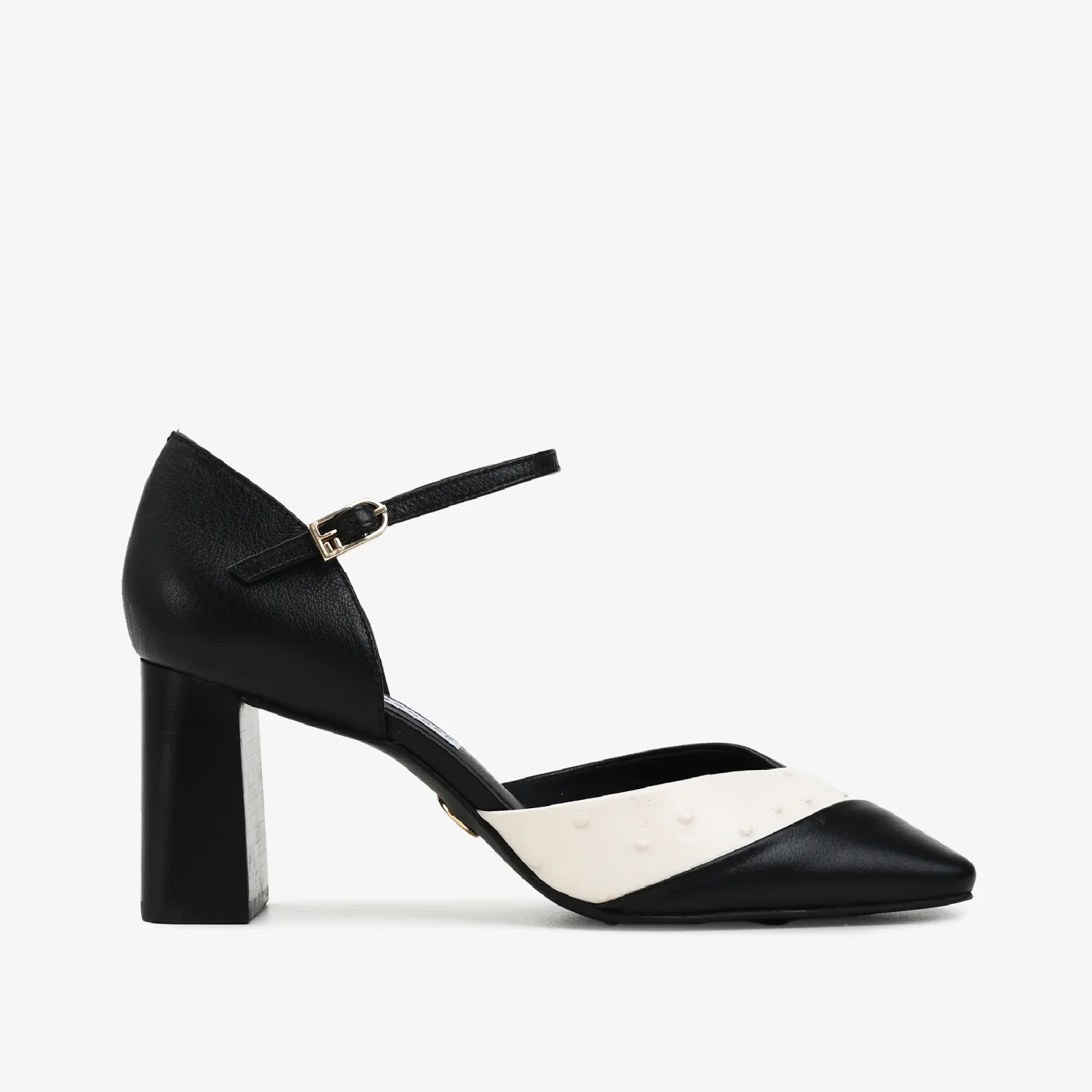 Scarpin Preto Algodão Couro