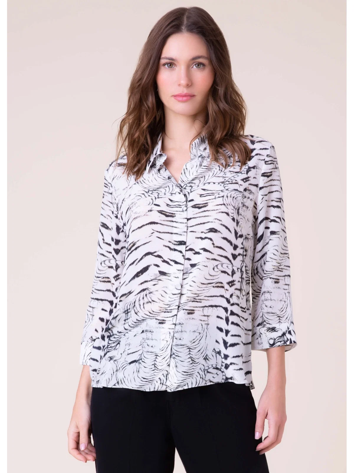 Camisa Seda Estampada Branco — imagem 1