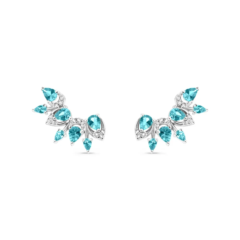Brinco Ear Cuff Life Splash I em Prata 925 com Pedras Verdes e Incolores