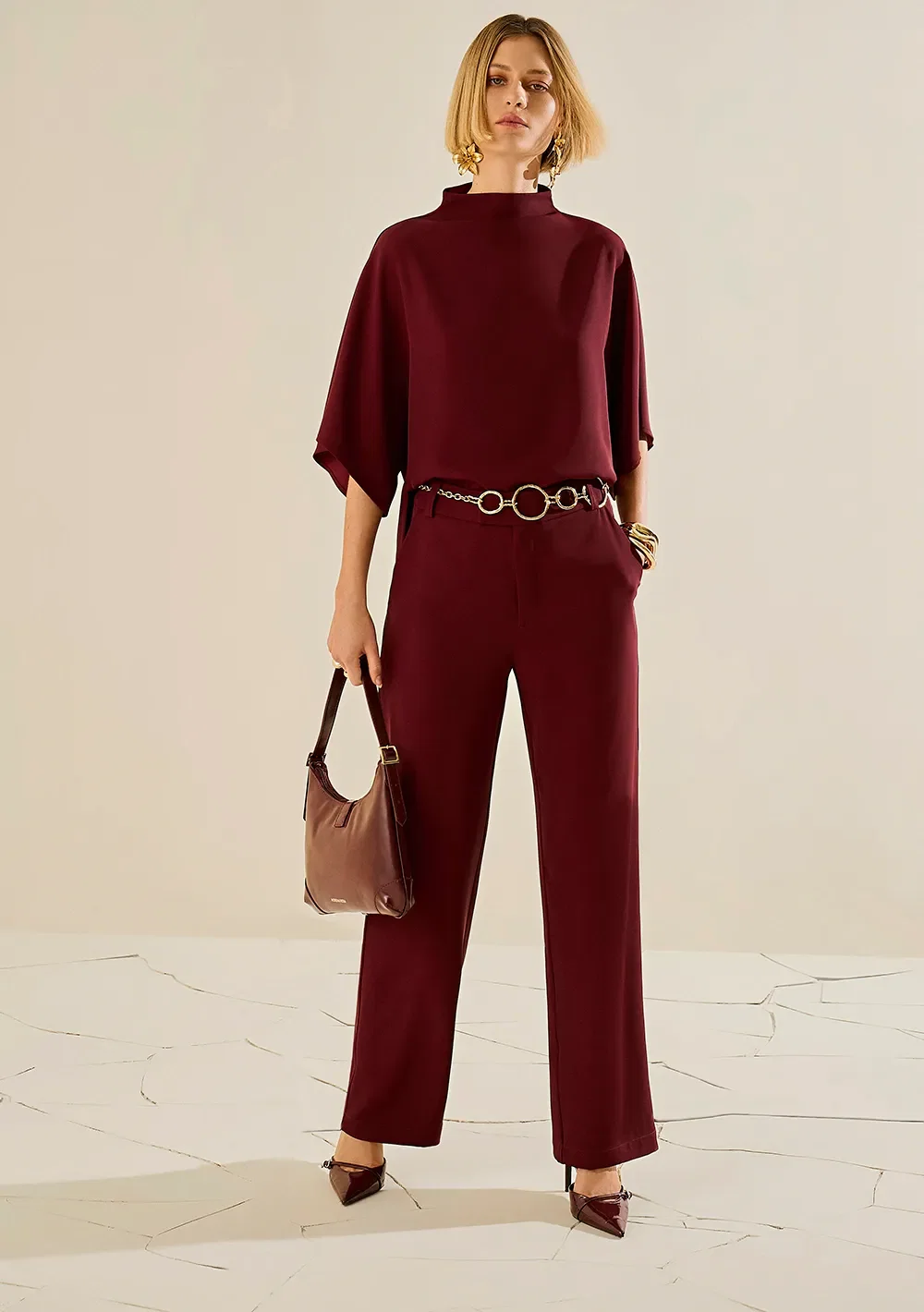 Calça Morena Rosa Reta Alta Bordo