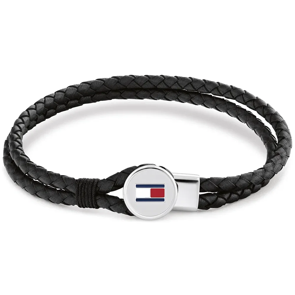 Pulseira Tommy Hilfiger Bruce Leather em Couro Preto com Fecho de Metal 2790654S