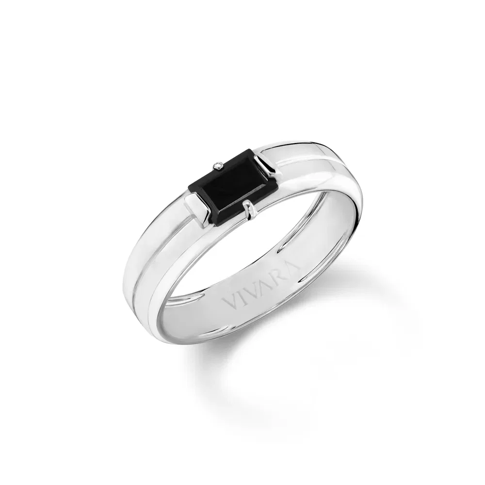 Anel Prata e Quartzo Negro