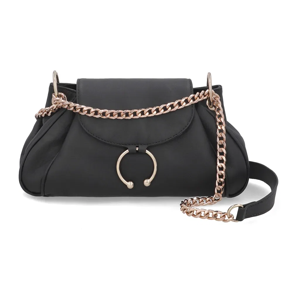 Bolsa Baguete Couro Preto Alça Corrente — imagem 1