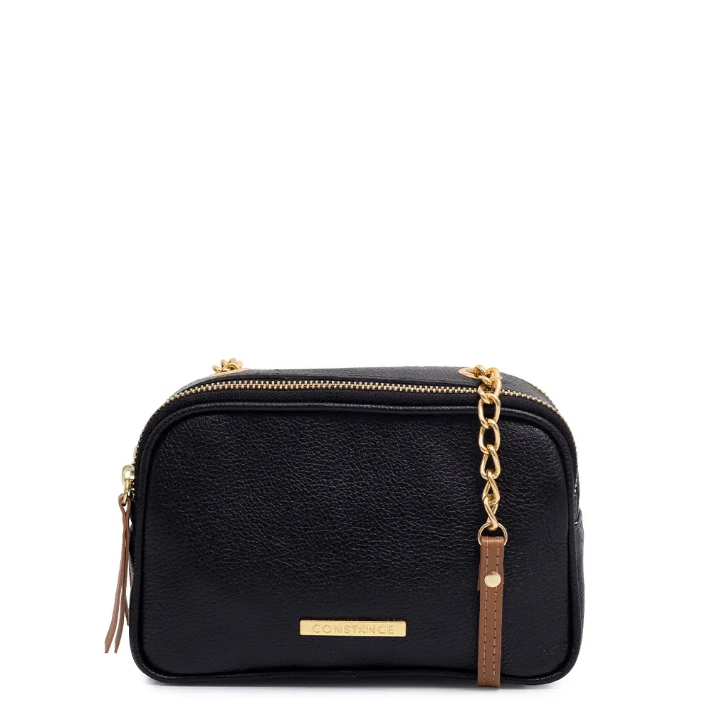 Bolsa Tiracolo Couro Zíper Duplo Preta — imagem 1