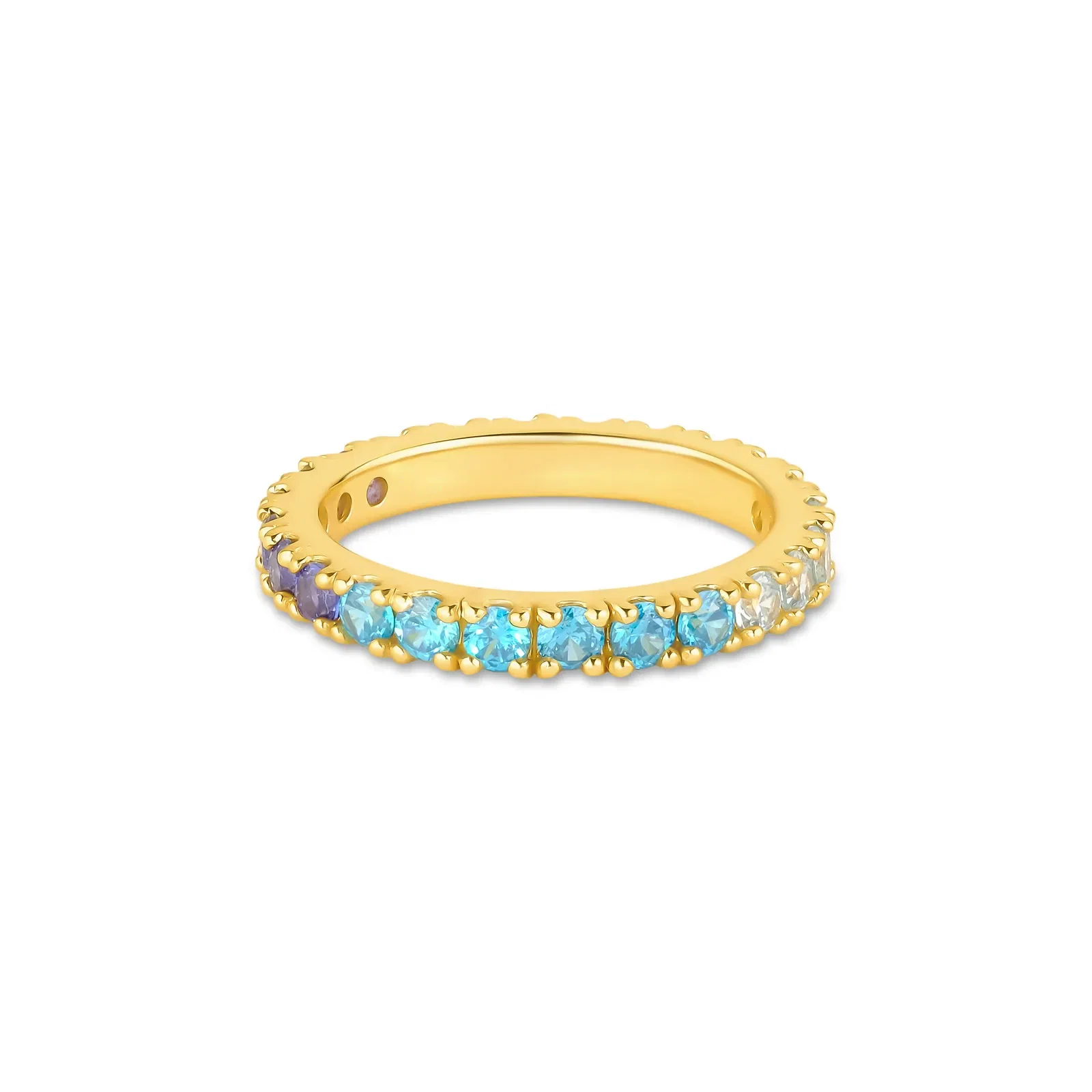 Anel Life Auba em Prata 925 com Banho de Ouro Amarelo 18k e Pedras Azuis