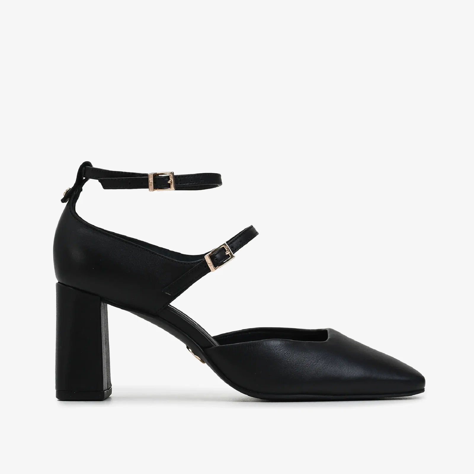 Scarpin Salto Bloco Preto Couro