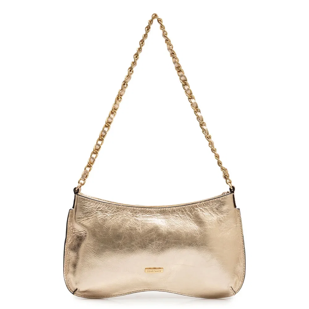 Bolsa Baguete Couro Corrente Dourada