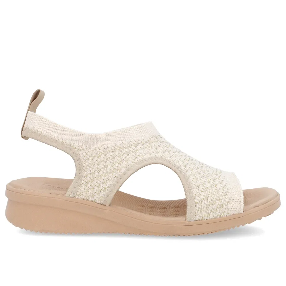 Sandália Plataforma Tecido Tricot Bege