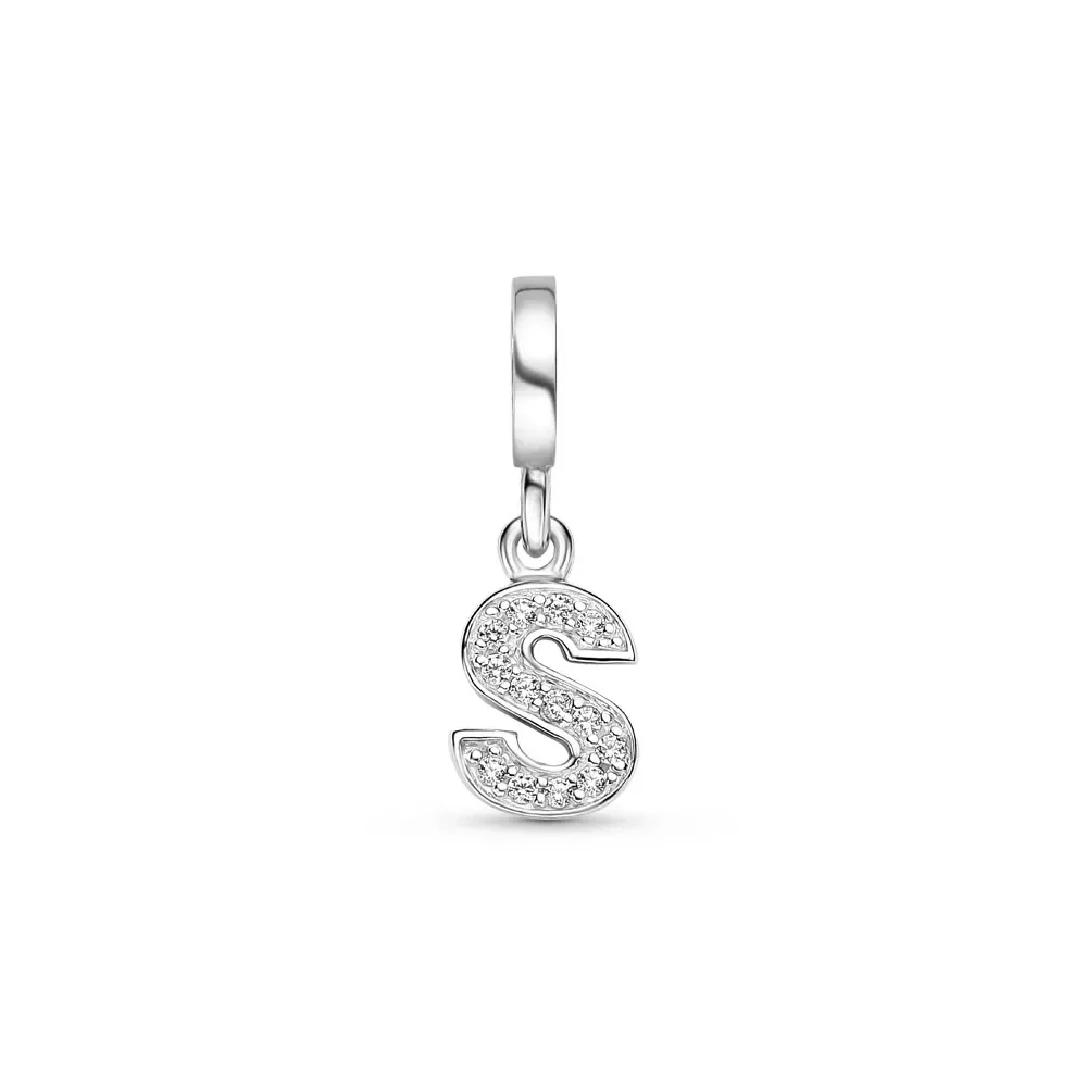 Pingente Life Letra S em Prata 925 com Pedras Incolores — imagem 1