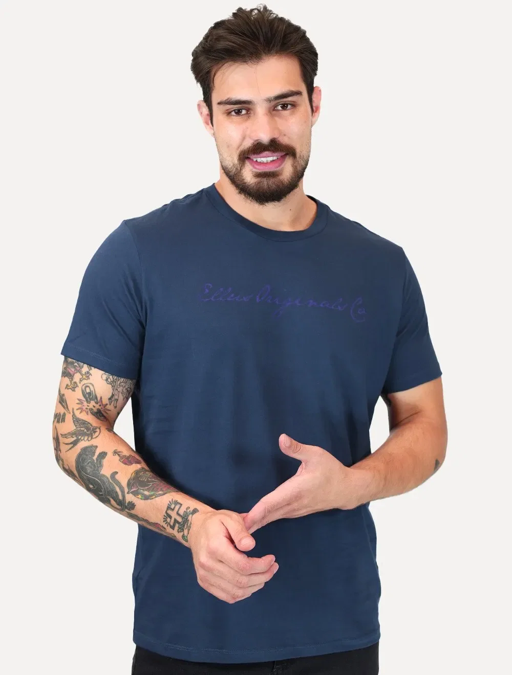 Camiseta Ellus Masculina Cotton Fine Originals Co. Script Azul Marinho