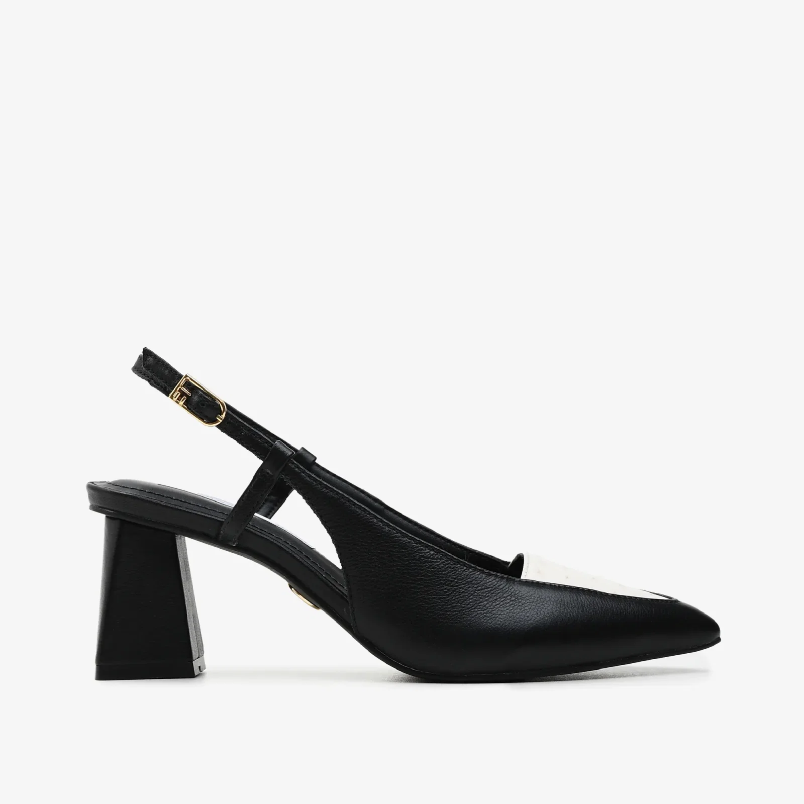 Slingback Preto Algodão Couro