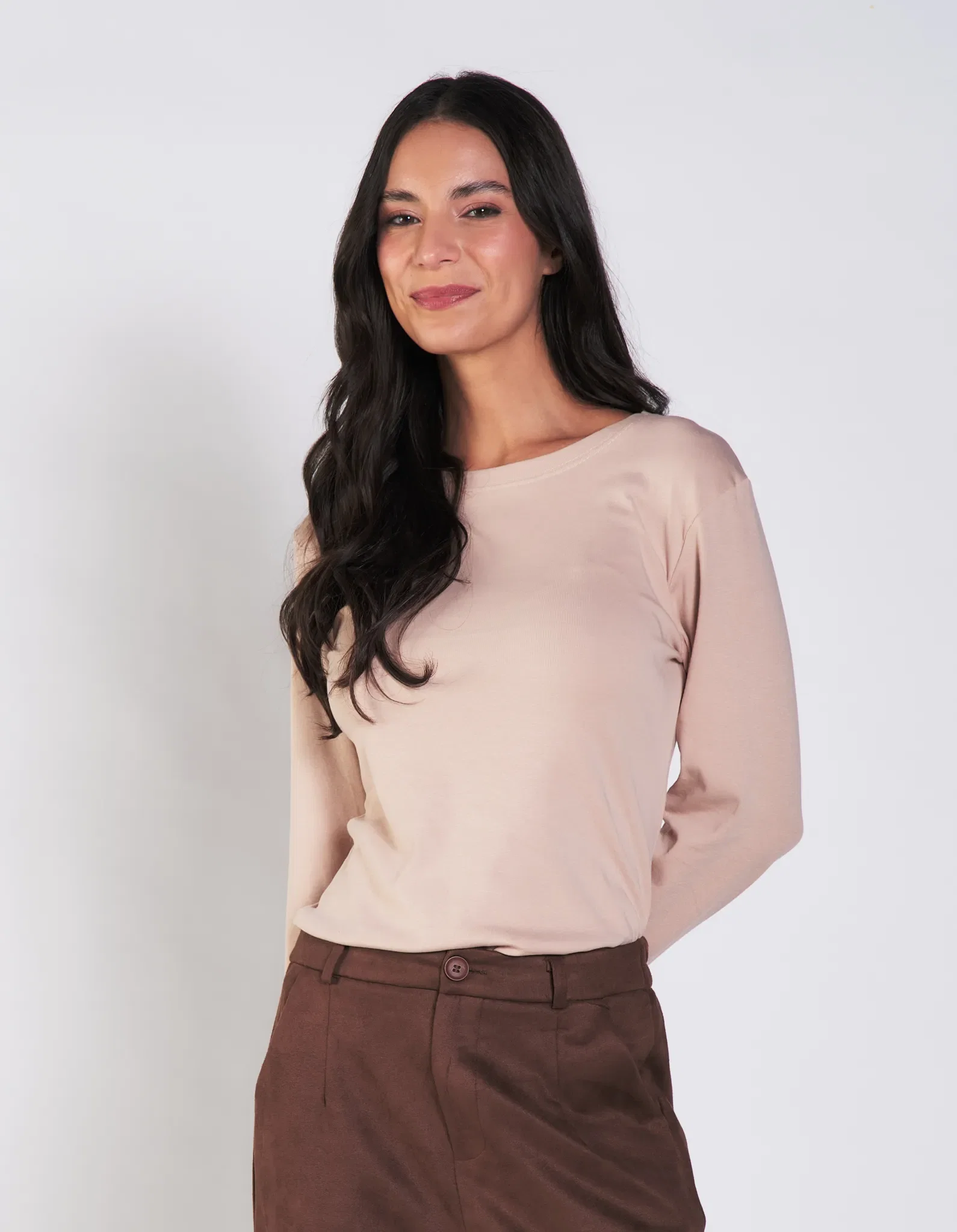Blusa Manga Longa Com Botões - Bege