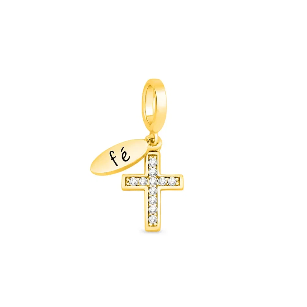 Pingente Life Origens Cruz em Prata 925 em Banho de Ouro Amarelo 18k e Pedras Incolores — imagem 1