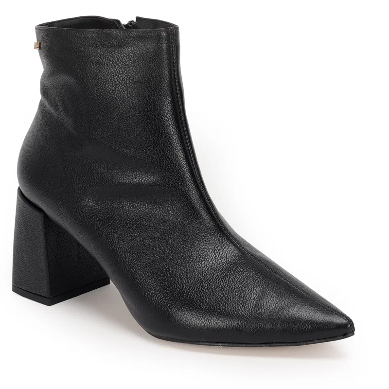 Bota Cano Curto Couro Salto Bloco Basica 7,5cm