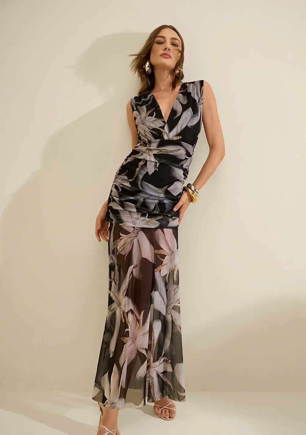 Vestido Longo Ajustado Miragem Preto / branco