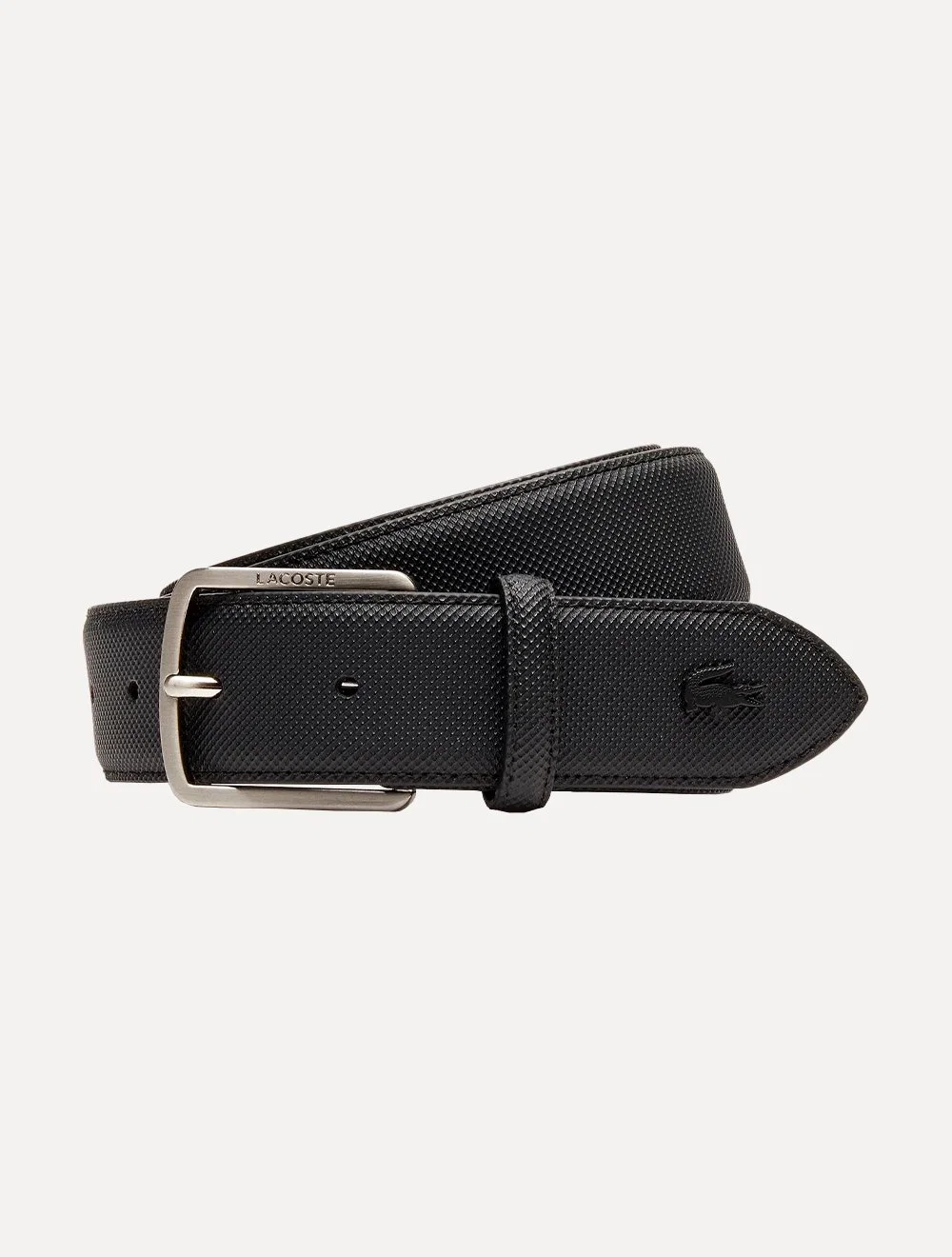 Cinto Lacoste Masculino Lona Pique Engrave Texture Preto