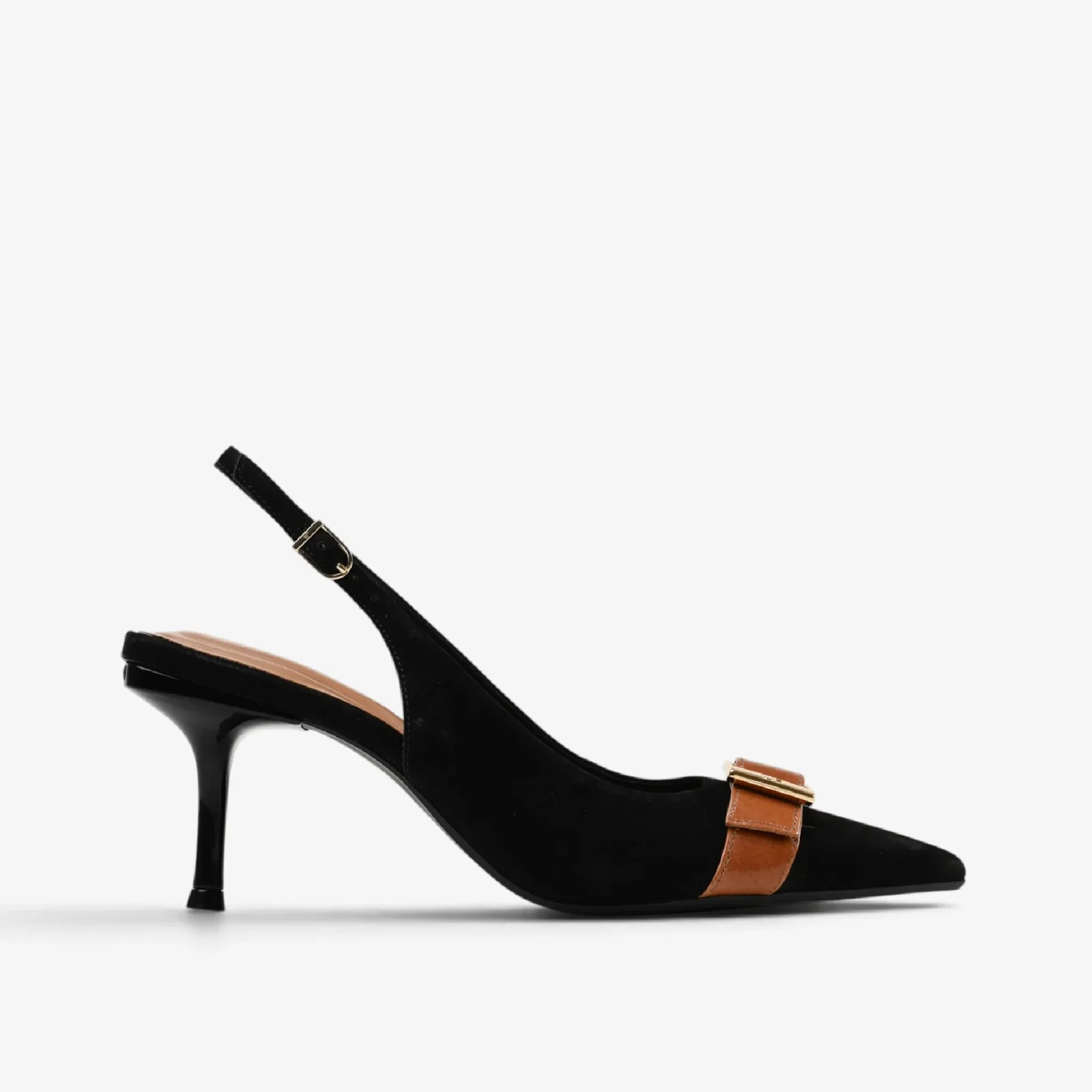 Slingback Preto Couro Nobuck
