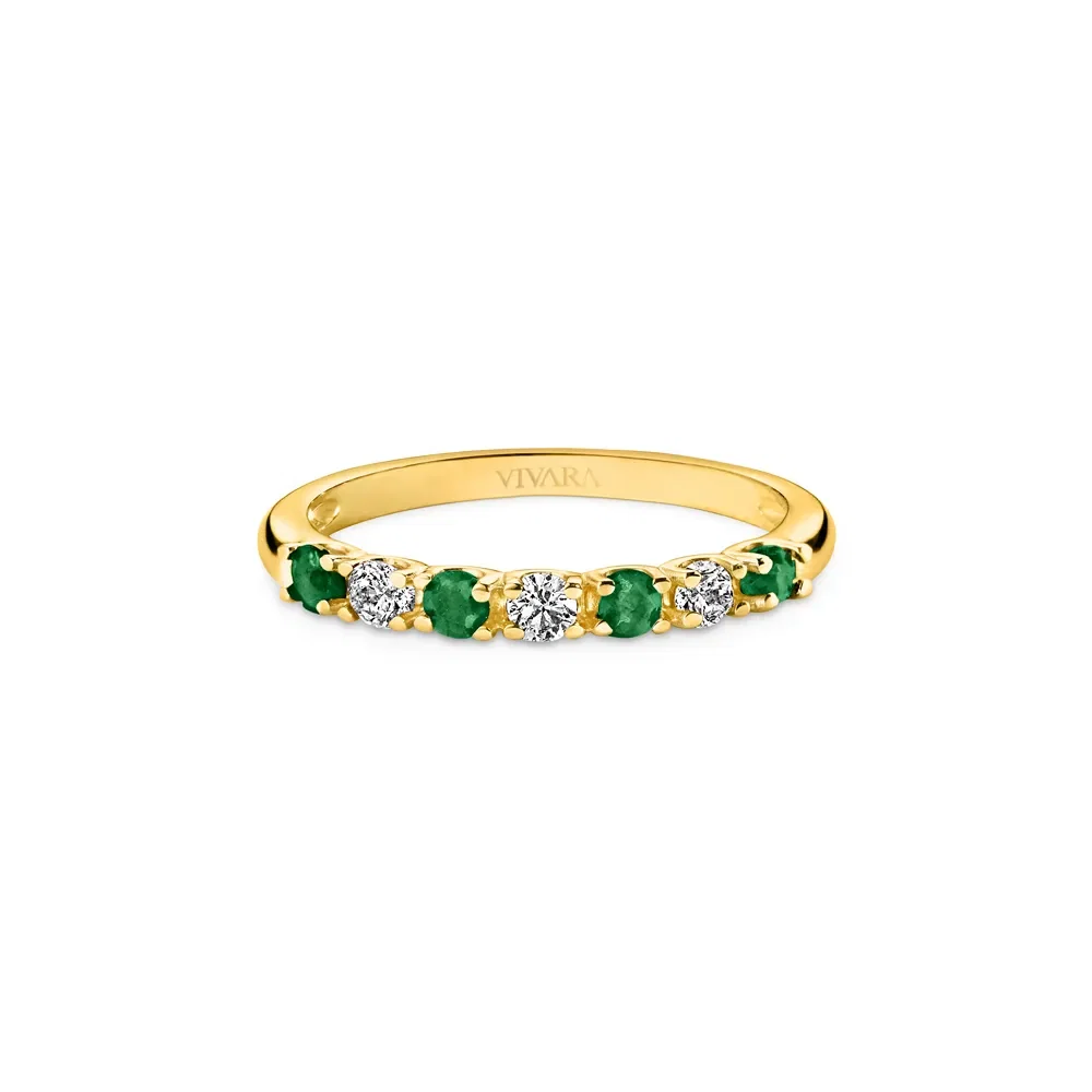 Meia Aliança Oriental em Ouro Amarelo 18k com Esmeraldas e Diamantes 0,18 ct