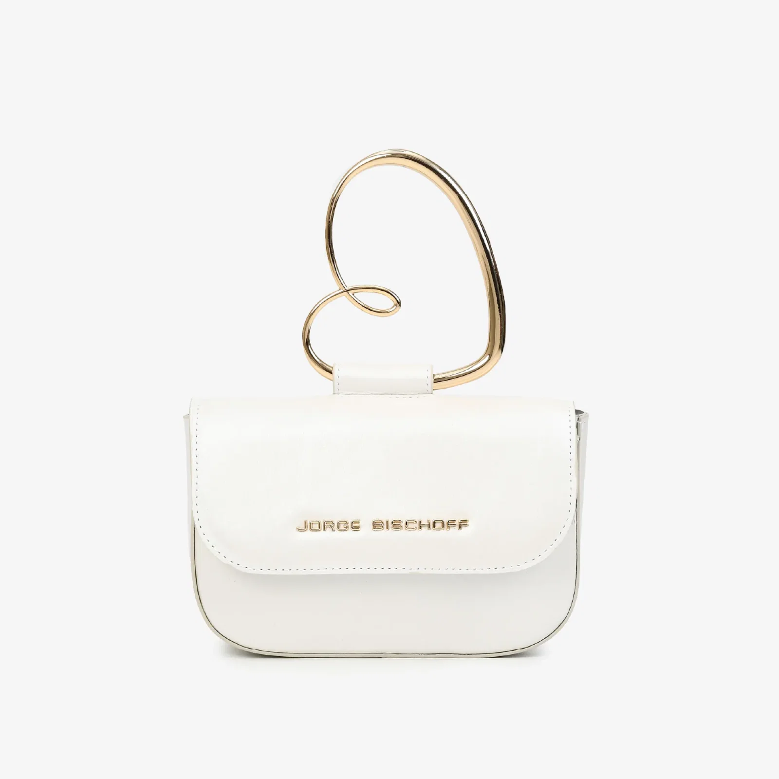 Bolsa Satchel Branco Say Yes Alça Coração Couro Acetinado