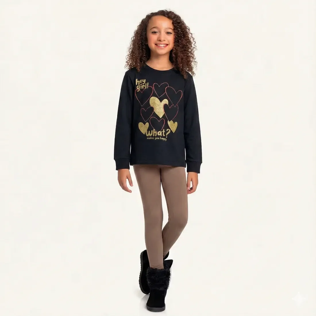 Conjunto blusão em moletom e legging em molecotton corações — imagem 1
