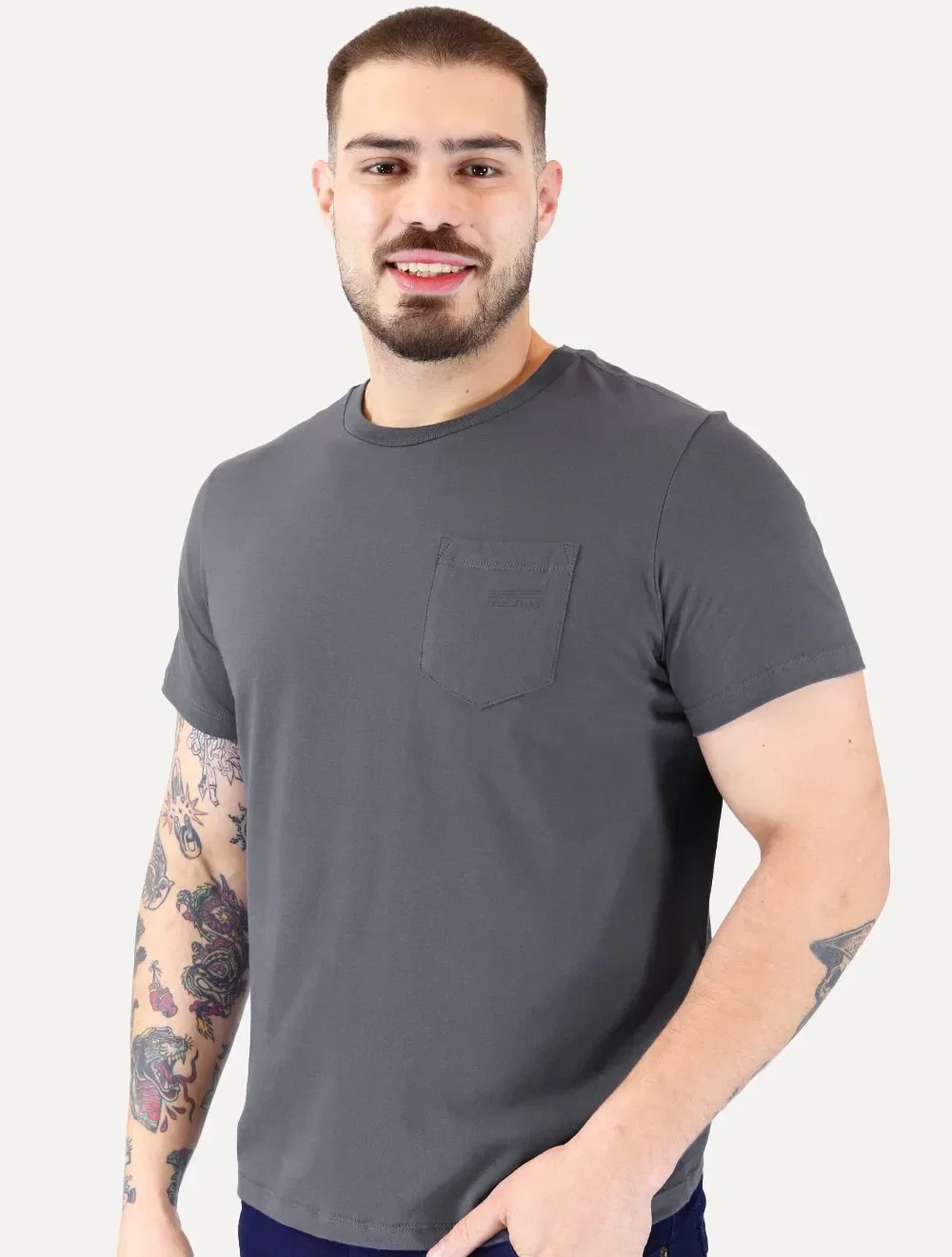 Camiseta Ellus Masculina Cotton Fine Easa Pocket Classic Chumbo