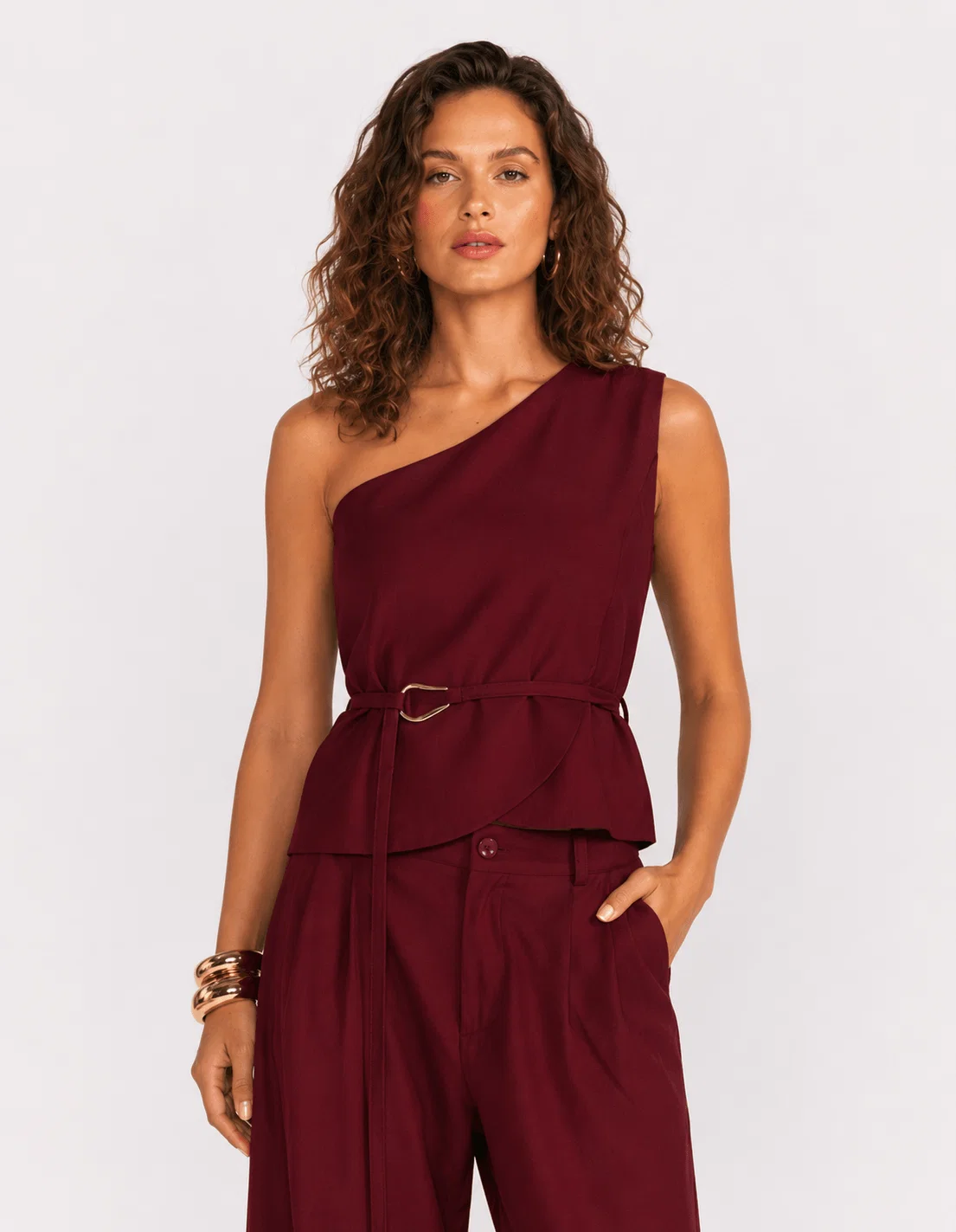 Blusa Ombro Único Faixa Metal - Vinho — imagem 1