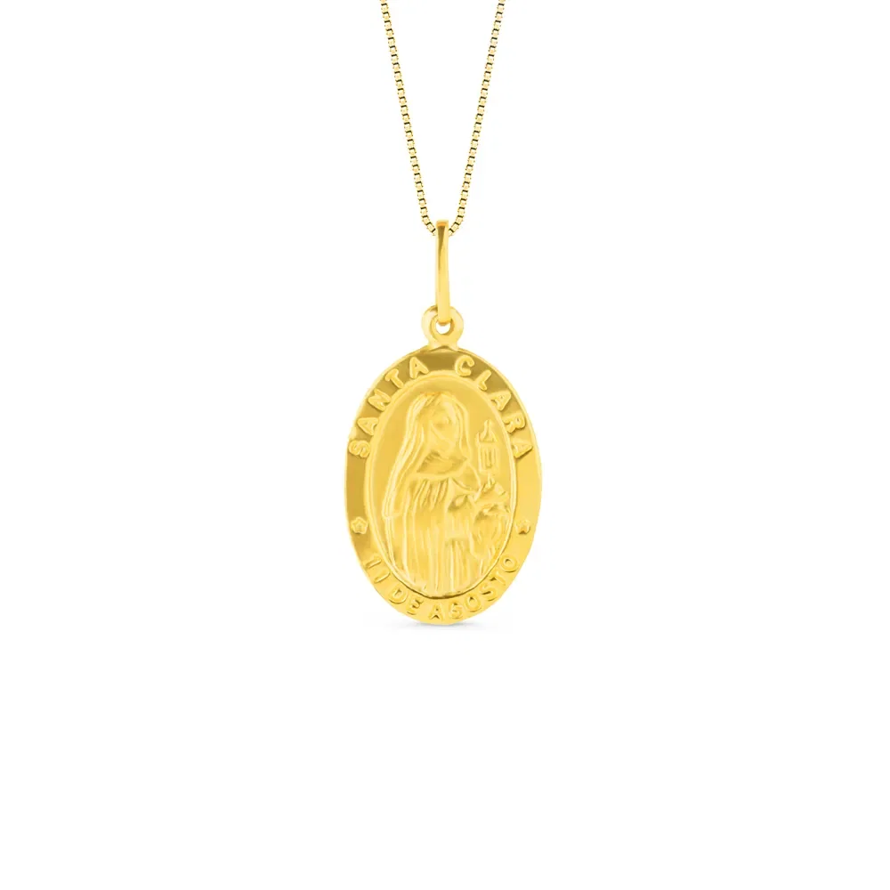 Pingente Medalha Santa Clara em Ouro Amarelo 18k — imagem 1