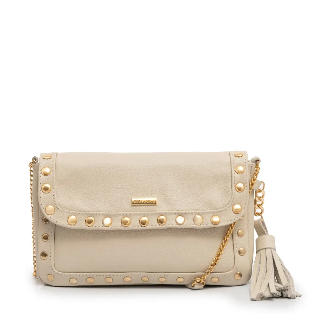 Bolsa Tiracolo Couro Tachas Off White