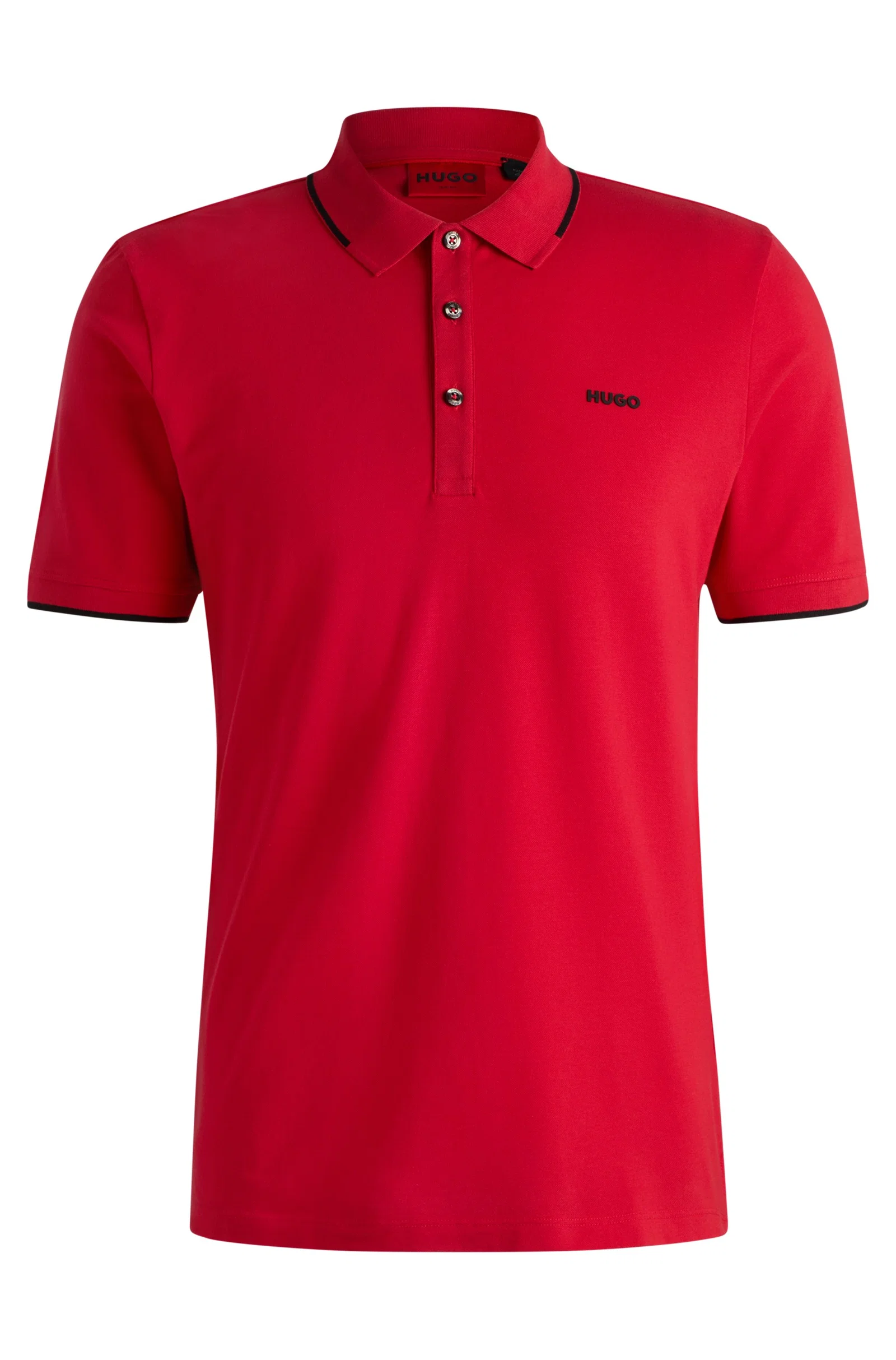 Polo Slim Fit De Algodão Elástico Com Logo Estampado