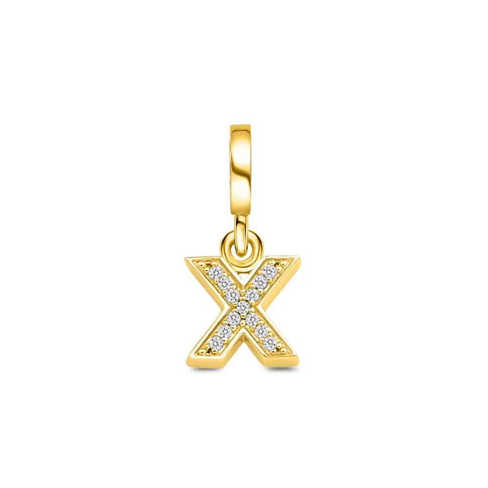 Pingente Life Letra X em Prata 925 com Banho de Ouro Amarelo 18k e Pedras Incolores — imagem 1