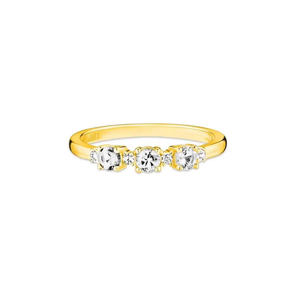 Anel Life Ocean em Prata 925 com Banho de Ouro Amarelo 18k e Pedras Incolores