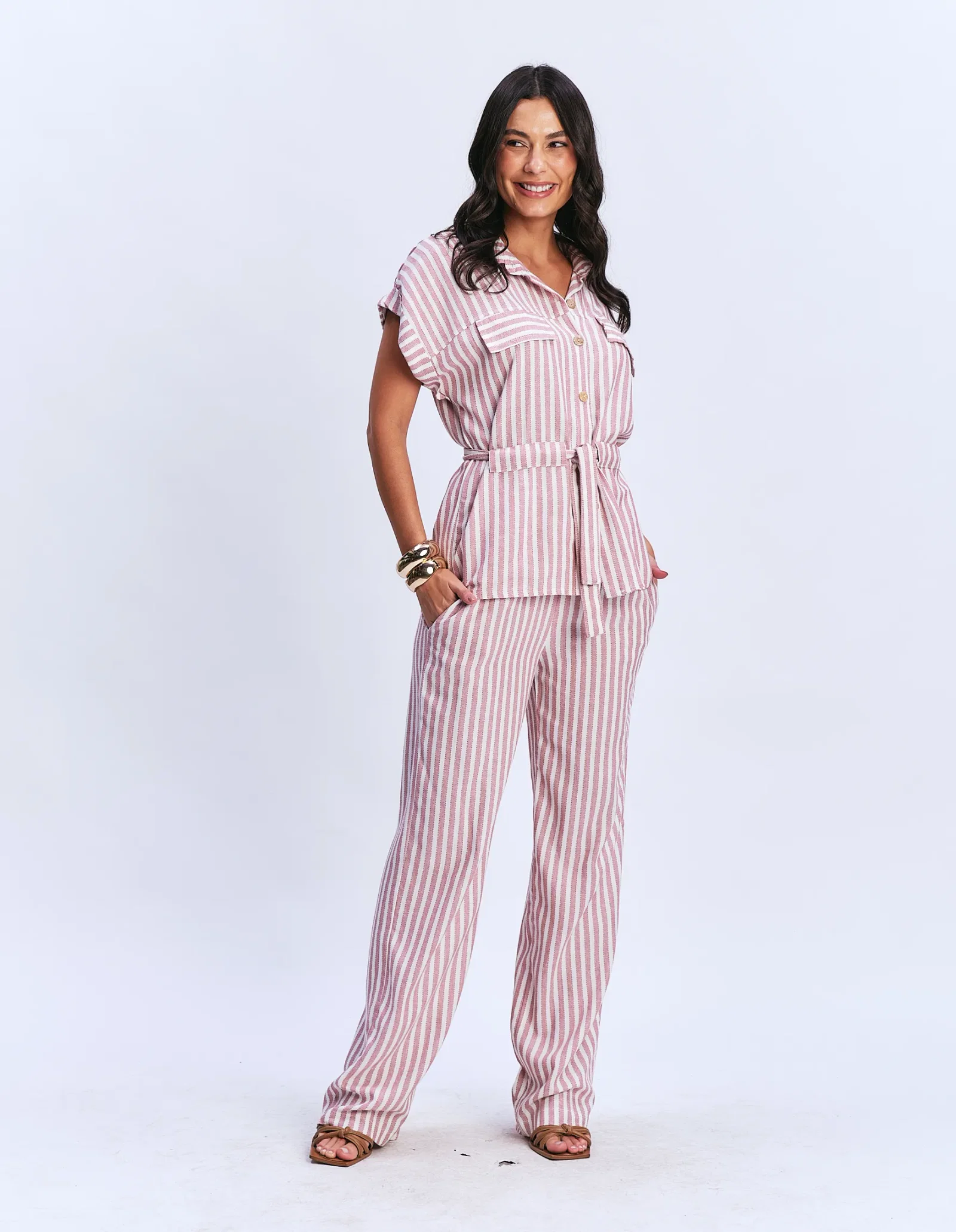 Calça Pantalona Listrada - Vermelho — imagem 1
