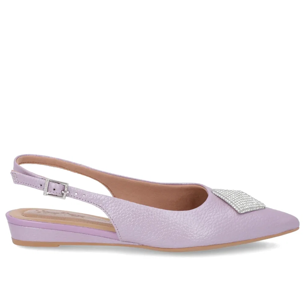 Slingback Lilás Perolado Salto Anabela Couro Enfeite Brilho — imagem 1