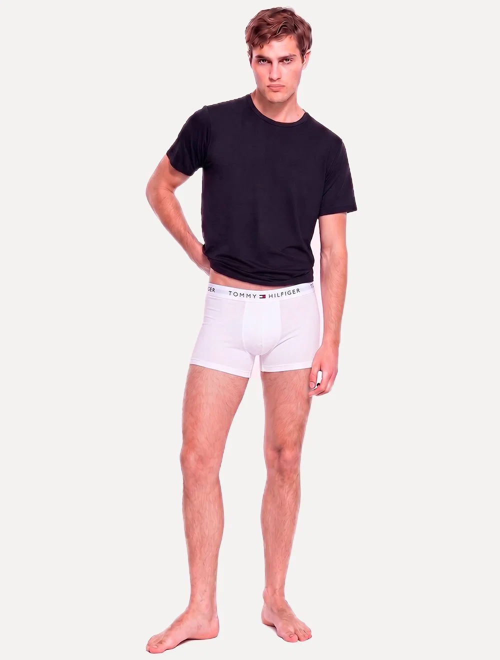Cueca Tommy Hilfiger Masculina Cotton Stretch Trunk Branca Pack 3UN