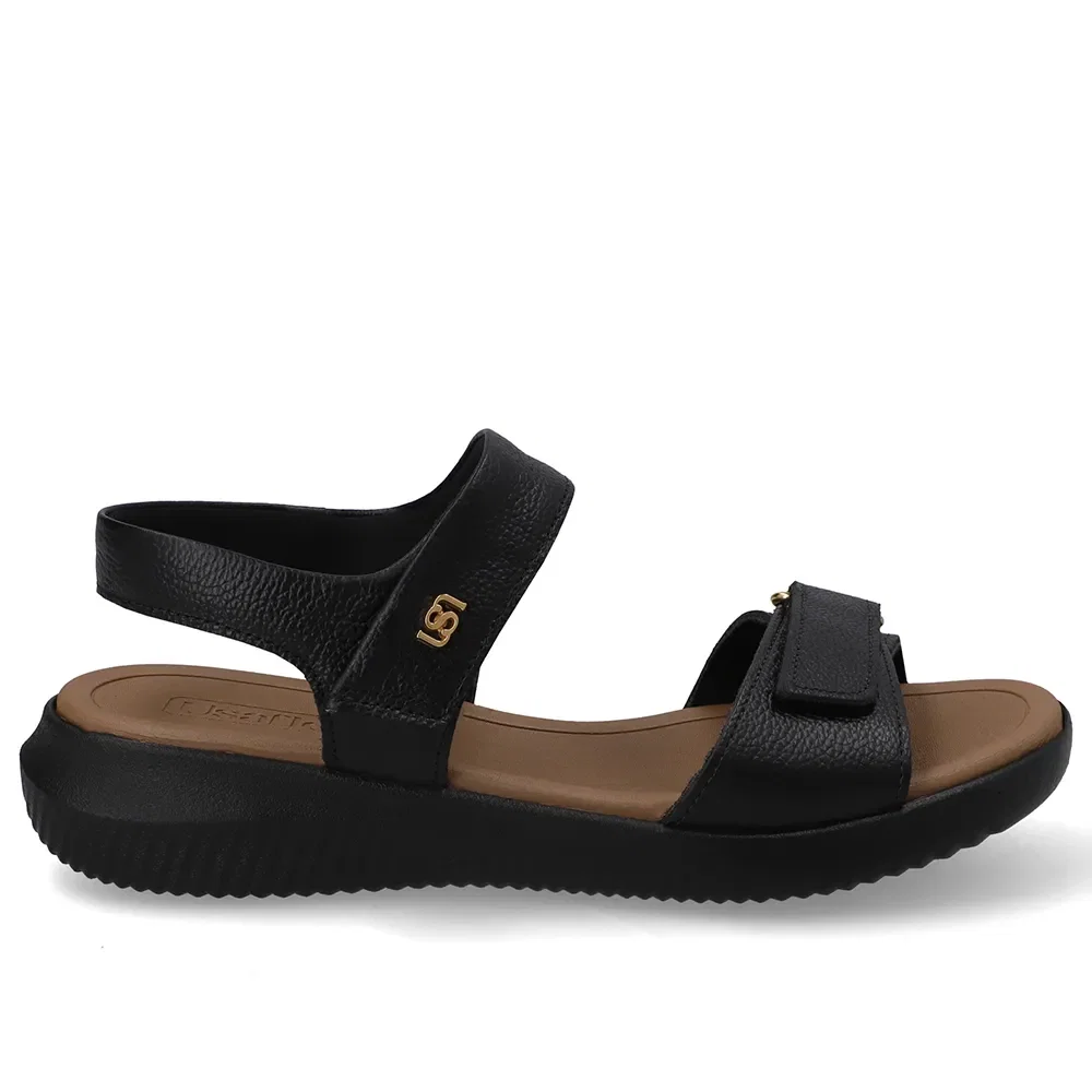 Sandália Bico Redondo Couro Preto Fecho-Flex — imagem 1
