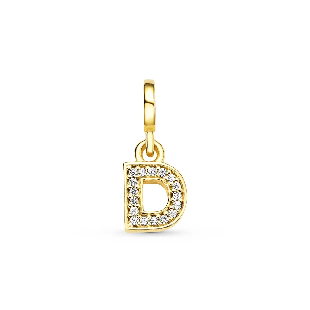 Pingente Life Letra D em Prata 925 com Banho de Ouro Amarelo 18k e Pedras Incolores — imagem 1