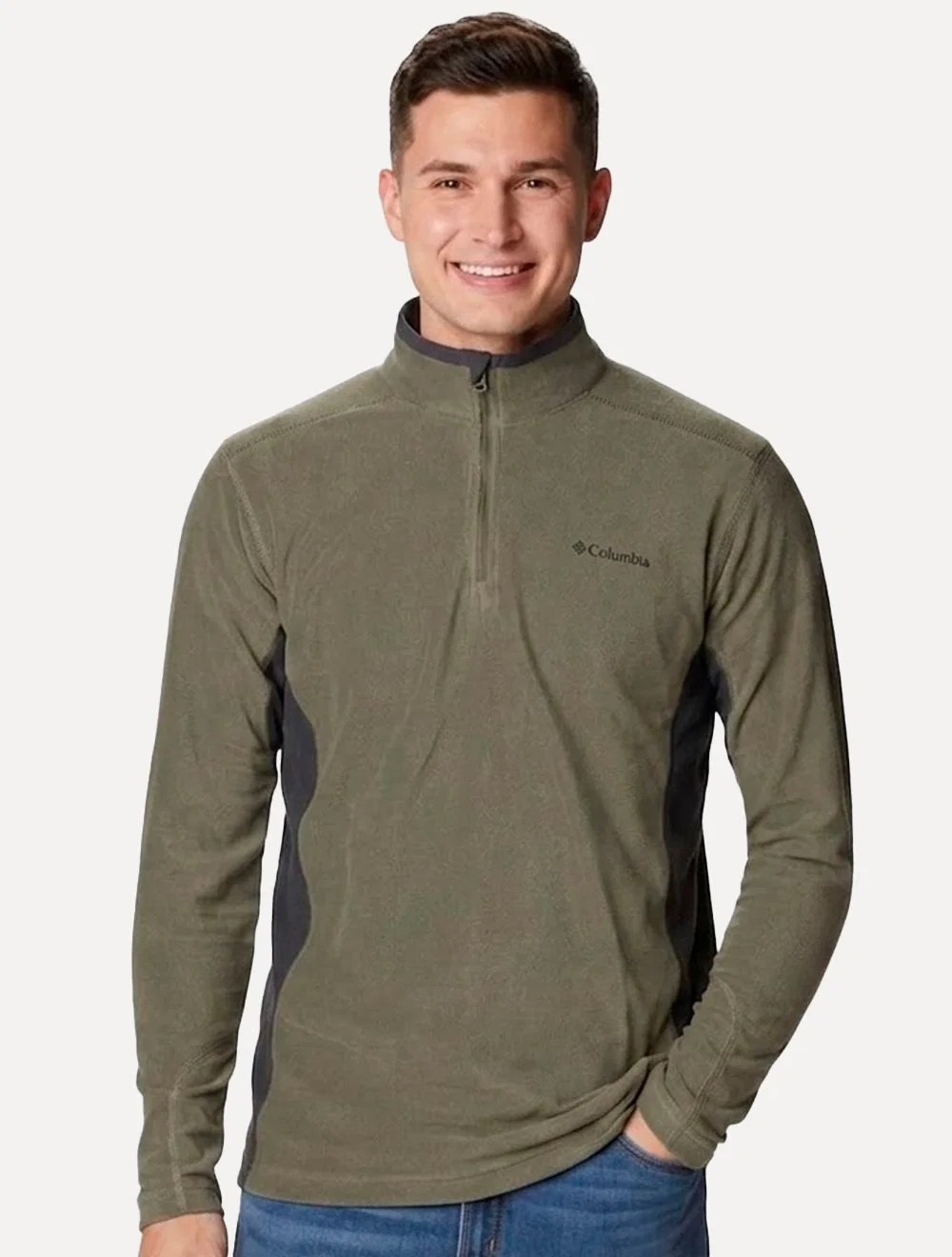 Blusa Columbia Masculina Klamath Range II Half Zip Stone Green / Shark Verde Militar