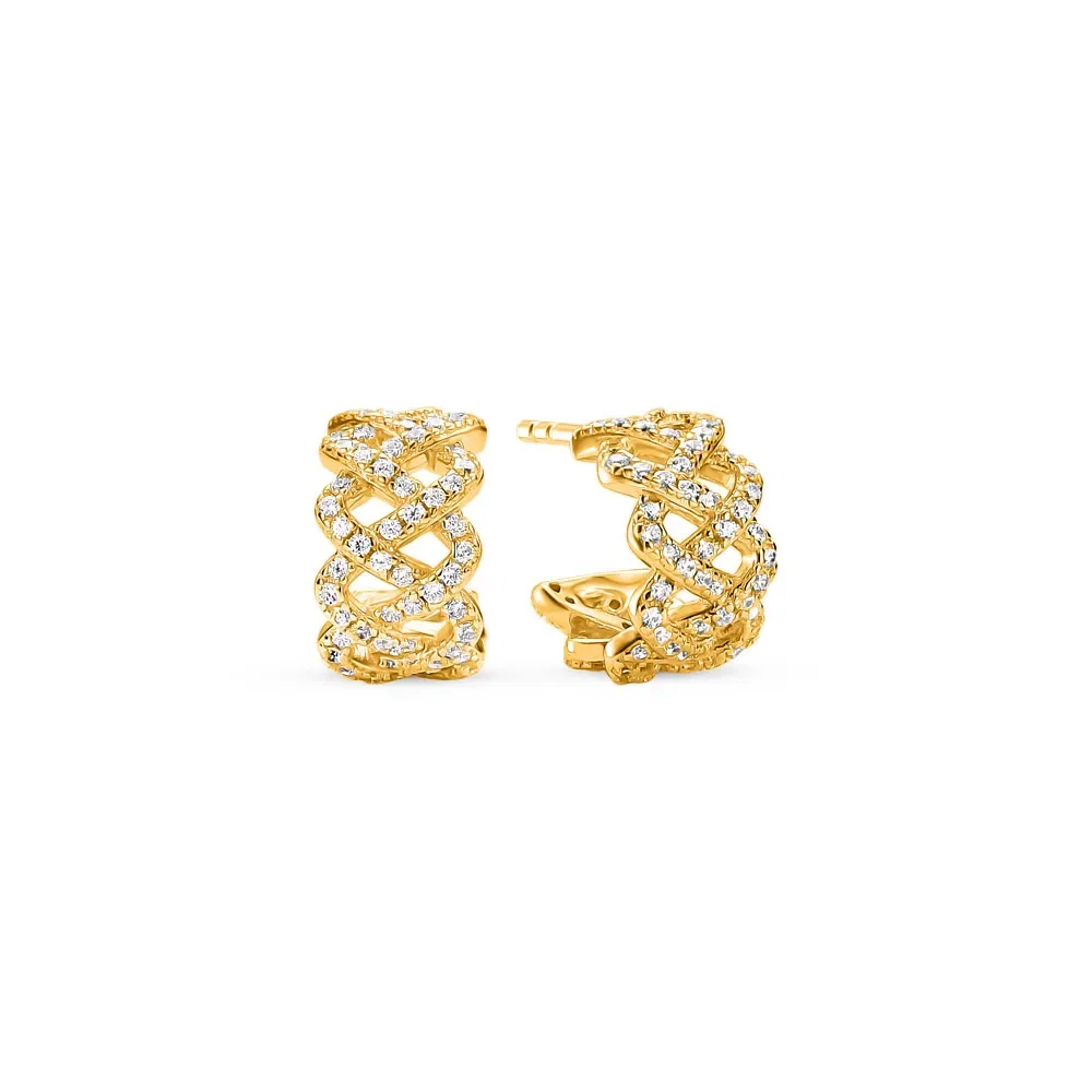 Argola Life Tranças em Prata 925 com Banho de Ouro Amarelo 18k e Pedras Incolores, 12mm — imagem 1