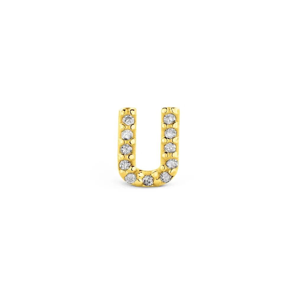 Brinco Único Letra U em Ouro Amarelo 18k com Diamantes — imagem 1