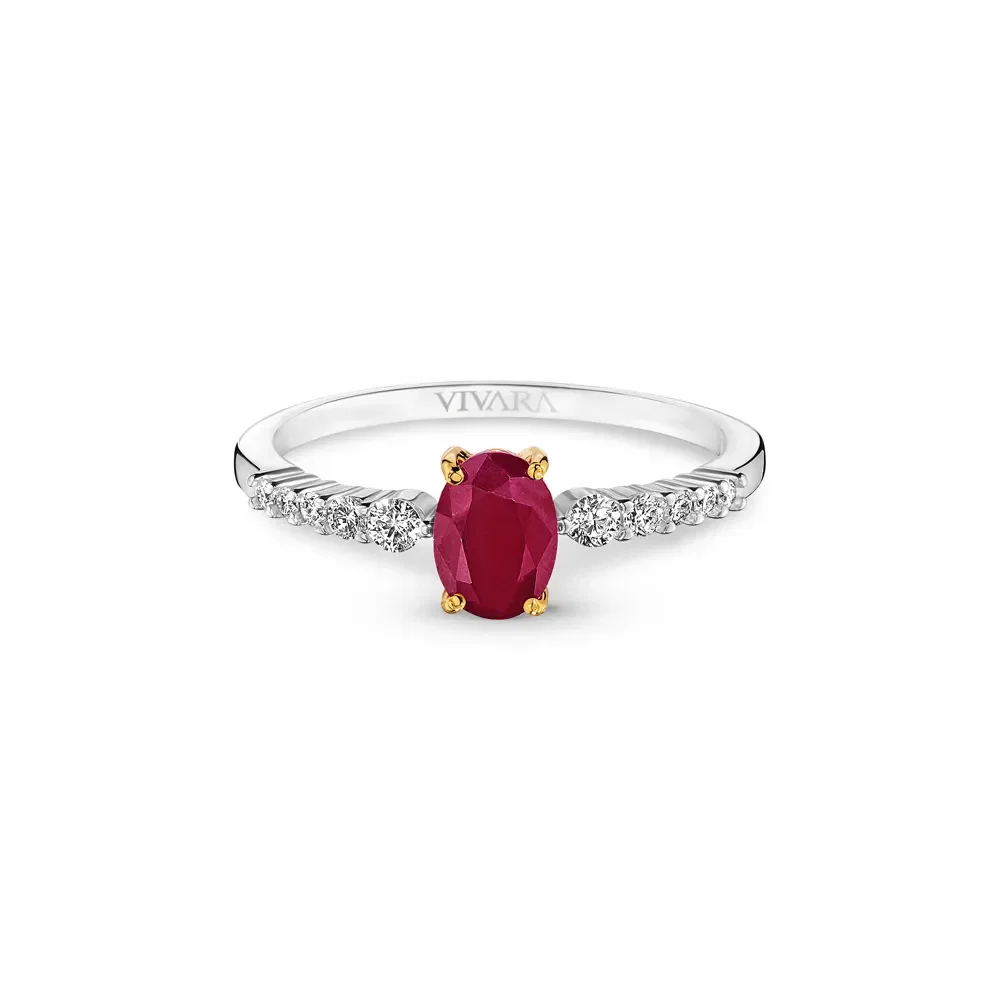 Anel Solitário Expresssão em Ouro Branco e Ouro Rosé 18k com 0,21ct de Diamante e Rubi — imagem 1