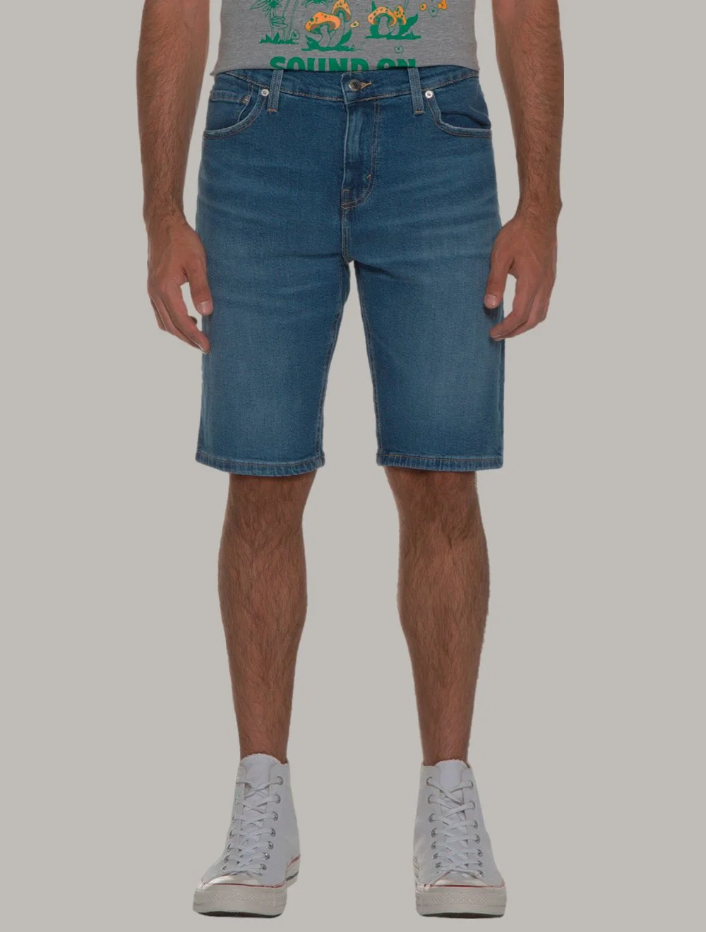 Bermuda Levis Jeans Masculina 412 Slim Shorts Stretch Azul Médio