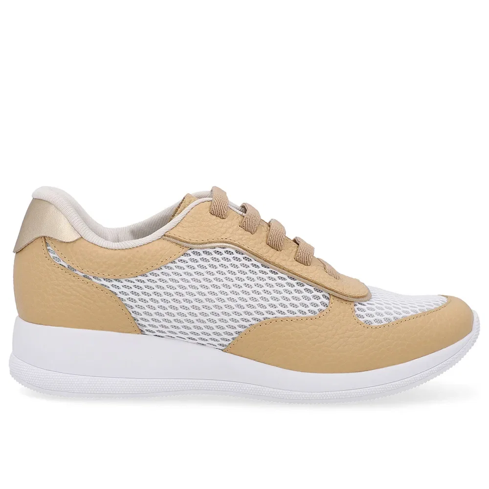 Tênis Casual Bege Creme Tecido Couro — imagem 1
