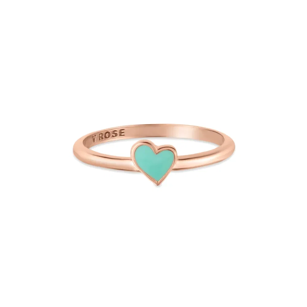 Anel Life Love Coração Mini em Liga Rosé com Banho de Ouro Rosé 18k e Esmalte