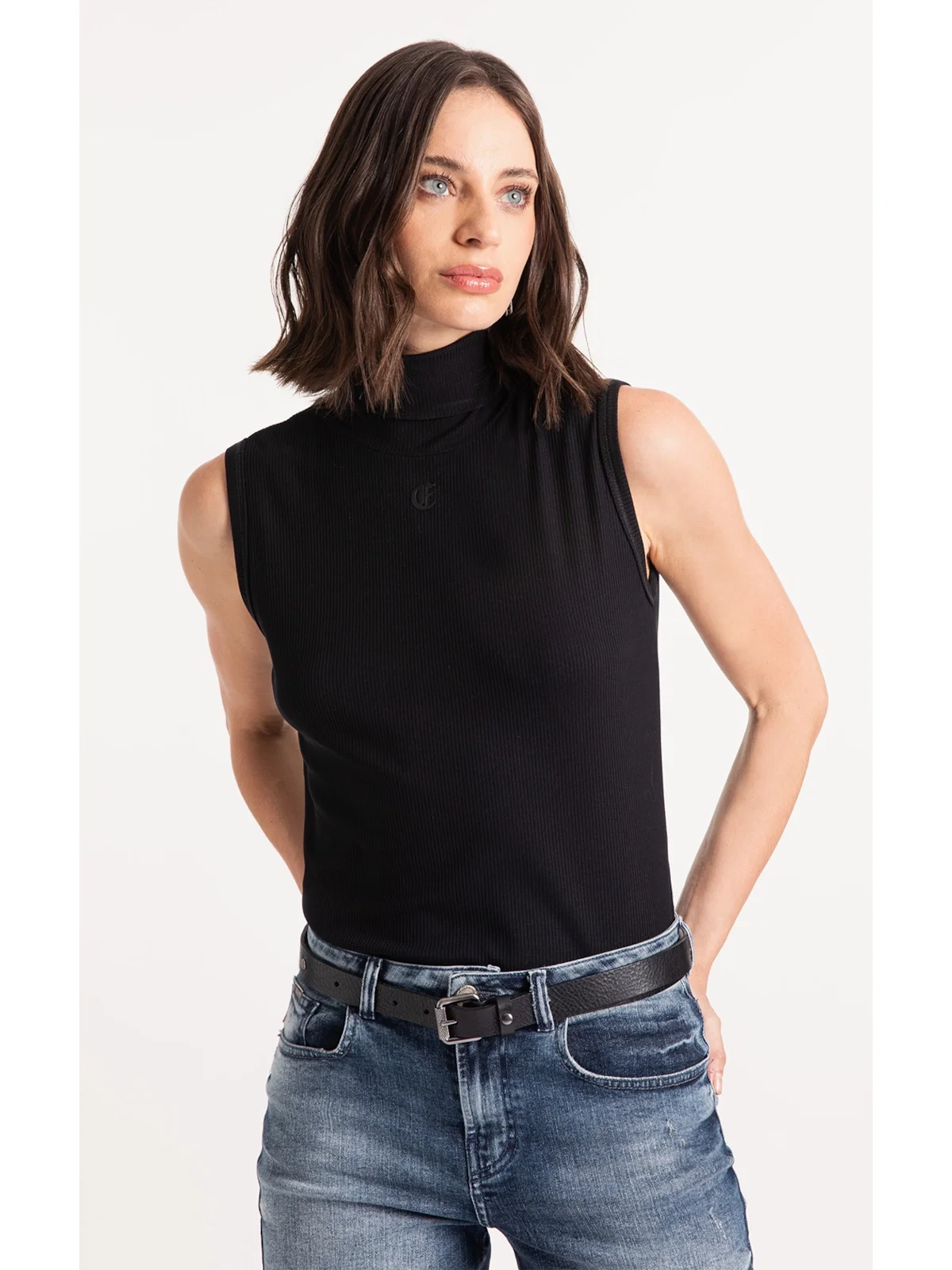 Blusa Rib Ellus Gothic Turtleneck Preto