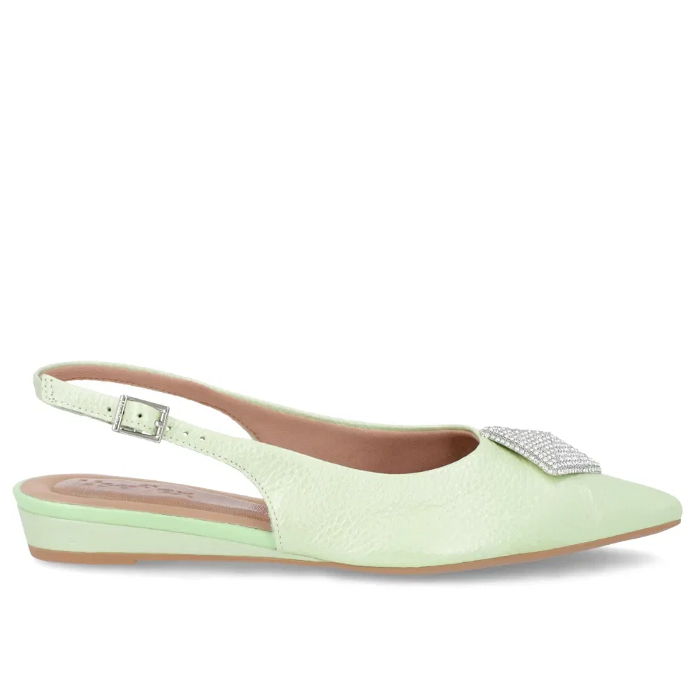 Slingback Verde Perolado Salto Anabela Couro Enfeite Brilho — imagem 1
